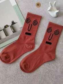 1/3/5 Pairs Women Funny Expression Graffiti Mid-Calf Socks, Cute Cartoon Expression Japanese Style Mid-Calf Socks, Colorful Mixed Set, Suitable For Daily Wear - Multicolor - View 9