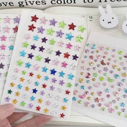 10pcs/4PC/3pcs/2pcs/1PC Rainbow Star & Teardrop Gem Stickers, Self-Adhesive Bling Rhinestone Decals For Makeup, Journaling, Phone Case & Party Decoration