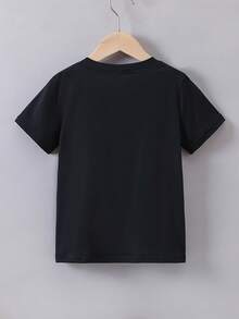 1 pieza Camiseta de manga corta de verano para niño con estampado de pesca "Dad's Fishing Buddy", 180g, 100% algodón - Negro - Ver 2