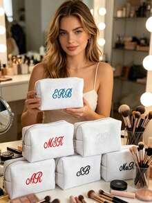 1pc Personalized Portable Toiletry Bag, Pure White Cosmetic Bag, Fashion Minimalist Toiletry Bag, Suitable For Wedding Favors, Suitable For Travel, Can Be Customized As A Meaningful Gift, Suitable For Valentine's Day, Mother's Day, Teacher's Day, Christmas, Thanksgiving, Perfect Gift For Friends, Girlfriends, Mothers - Multicolor - View 8