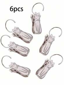 6 Cat-Shaped Curtain Clips | Bohemian Style Iron Curtain Rings, Easy To Install, Secures Curtains And Shower Curtains - one-size - View 8