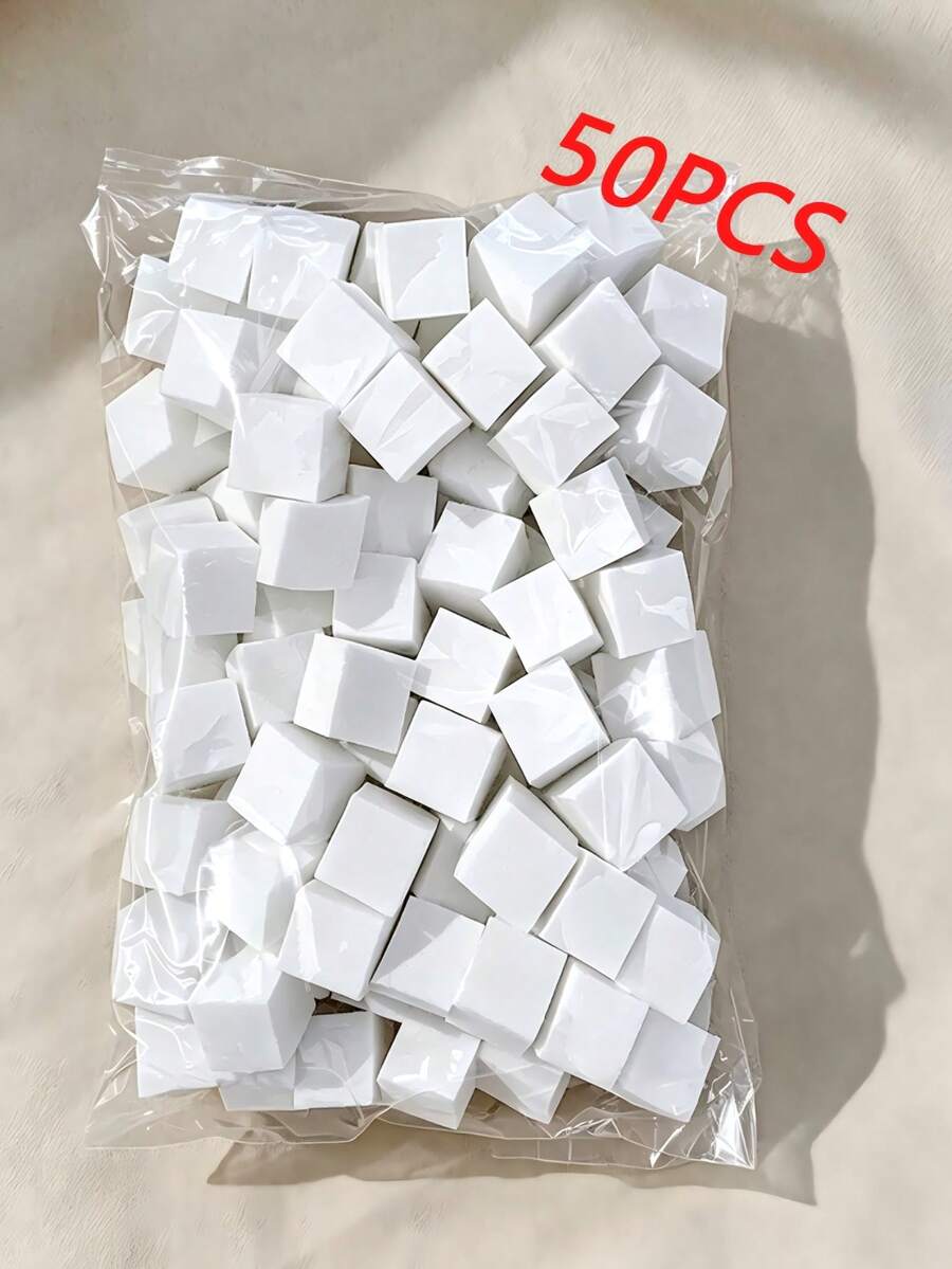 50 piezas de cabezales de esponja de degradado para arte de uñas, bloques de esponja cuadrados de repuesto para herramienta de teñido anudado y degradado - Blanco - Ver 1