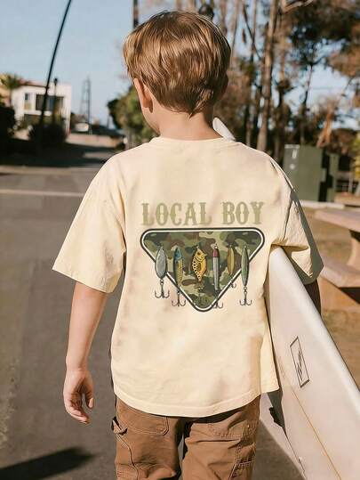 Tween Boy Casual Graphic Print Crew Neck Short Sleeve T-Shirt, Summer Top