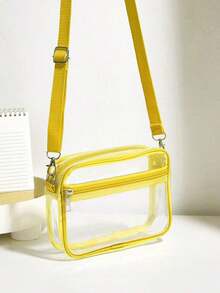 Mini Square Clear PVC Bag With Adjustable Strap For Everyday Use, Stadium Approved, 12 X 12 X 6 Inches, Casual Square Clear Shoulder Bag For Concerts, Sporting Events, Festivals, Travel, Simple Fashion Crossbody Bag, Waterproof And Sandproof Clear Bag, Perfect For Summer, Vacation And Beach, Clear Bag For Women - 黃色 - 查看 12