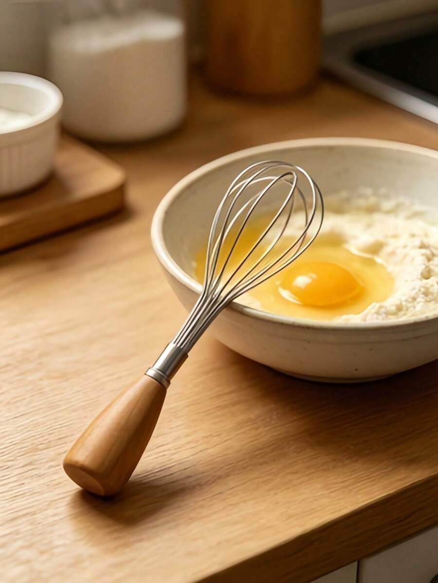 1个不锈钢手动打蛋器，木柄打蛋器，立式蛋黄分离器，小型食物搅拌器