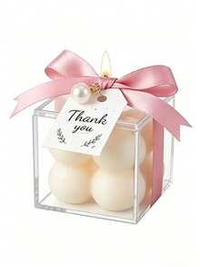 10pcs Candle Set With Cream White Ribbon And Gold Thank You Card, Perfect For All-Season Home Decor. Romantic, Exquisite And Elegant, Great Gift For Family And Friends. - 10sets-pink - View 6