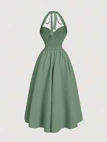 Vestido de mujer con cuello de halter, fruncido y lazo, vestido de color verde para mujeres, conjunto de vestido de Año Nuevo, vestido de bola de mascarada, conjunto de vestido de cumpleaños para mujeres, vestido rojo, vestido con lazo, vestido de princesa para Año Nuevo - Multicolor - Ver 7