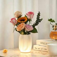 3D Printed LED Decorative Vase Lamp, USB Powered/3 Color Temperatures Dimmable, Suitable For Room, Office Desk, Living Room, Exhibition Hall, Multi-Scenario Lighting Decoration + Flower Arrangement, Plant Decor/Gift - Simple Style a - View 5
