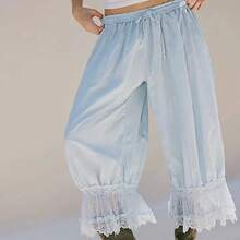 Pantalones de mujer con encaje, petticoats vintage, pantalones largos tipo bloomers, pantalones para usar bajo el vestido, pantalones capri Y2K, pijamas, pantalones con volantes bonitos estilo calabaza - 06 - Ver 5