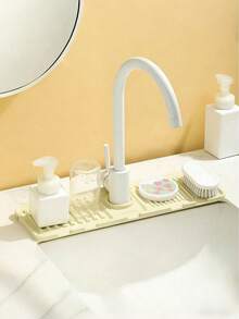 1pc Faucet Splash Guard, Splash Proof, Adjustable, Suitable For Kitchen Sink And Bathroom Vanity, Easy To Clean, Foldable Edge, Drainage Design, Suitable For Bathroom Sink, Kitchen Sink, Bowl Rack, Kitchen Bowl Rack, Kitchen Sink Accessories - View 3