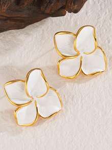 1 Pair White Elegant Luxury Niche Versatile Fashionable Unique Floral Earrings, Suitable For Women's Daily, Festival, Party Wear - Flowers - View 4