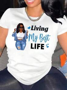 Suave Women's Casual T-Shirt With Artistic Figure Print White Summer, blusa casual mujer, blusas para mujer, playeras de mujer algodon - Blanco - Ver 1