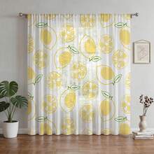 1PC Classic Lemon Slice Curtains, Rod Pocket Light-Filtering Mesh, Bright Citrus-Themed Accents For Kitchen, Dining Room, 52"W * 84"L - Multicolor - View 16