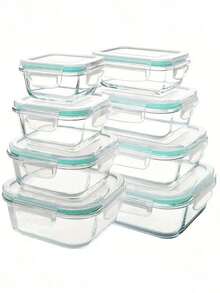 8PCS Glass Food Storage Containers With Lids, Food Storage Containers, Leak-Proof, Suitable For Fruits, Vegetables, Kitchen, Picnic, Meal Preparation, Refrigerator - 綠色 - 查看 2