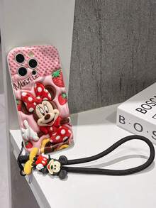 Disney Mickey Mouse Clubhouse Phone Case : 3D Fluffy Pattern Border Protector Phone Soft Phone Case With A Free Cute Mickey Bracelet Chain Lanyard, Mickey, Minnie, Goofy, Donald Duck, Daisy Duck, Pluto, For Apple 17 Promax 17 Pro 16 15 14 13 12 11 Pro Max XS Max X XR Soft Cover Summer Phone Case - 白色 - 查看 5