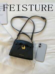 1pc FEISTURE Women's Solid Color PU Handbag With Metal Clasp, Magnetic Closure, Comes With Detachable Shoulder Strap - Black - View 5