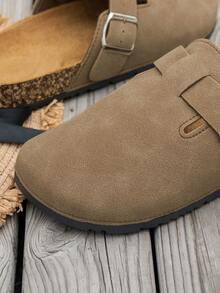 Wide Fit Women Casual Solid Color Suede Slip-On Mule Slippers - Light Brown 1 - View 7