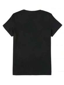 Camiseta Casual de Manga Corta para Mujer con Divertido Estampado "Grain Killer" - Negra, Cuello Redondo, Lavable a Máquina, Estilo Primavera/Verano, Corte Regular |   Estilo Casual |   Tops con Estampados Atrevidos, Camisetas para Mujer - Negro - Ver 2