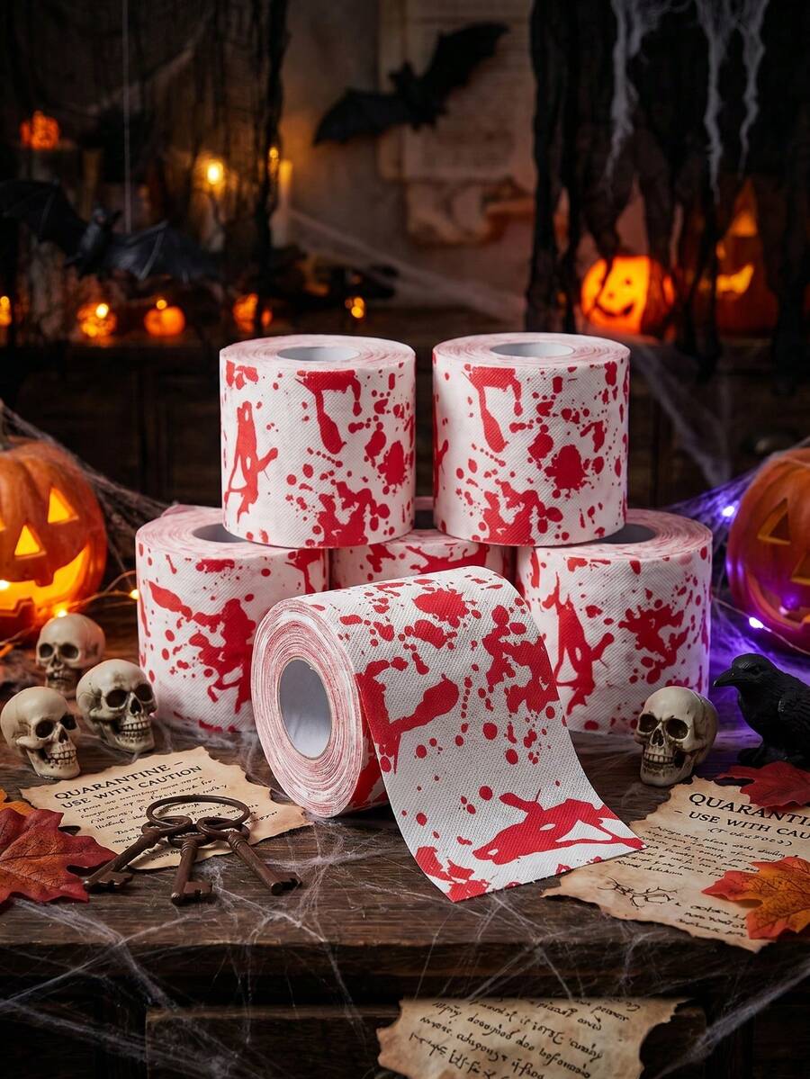 1 Rolle Halloween Blutig Muster Toilettenpapier, Mehrlagig Durchgehende Rolle, Blutig Thematisches Artikel, Entsetzliche Halloween Dekoration, Gruselige Halloween Party Deko, Halloween Süßigkeiten oder Trick Deko, Erzeugt Beängstigende Atmosphäre, Escape Room Deko, Heimdekoration, Badezimmer Deko