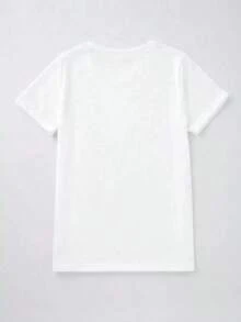Women's Casual Short Sleeve T-Shirt With Round Neck And Phrase And Figure Print, Summer Clothing - White - View 3