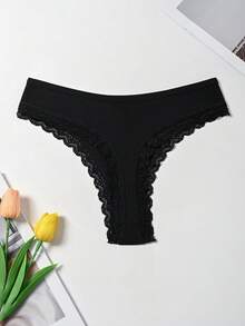 4 chiếc quần lót dây (thong) nữ màu trắng viền ren, có gân, thoải mái, kiểu dáng tối giản, màu trơn. - Nhiều màu - Xem 9