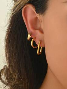 6pcs Set High Quality Minimalist Stainless Steel Earrings, Suitable For Daily Wear, Parties, Birthdays, Also Can Be Given As Jewelry Gifts - Yellow Gold - View 3