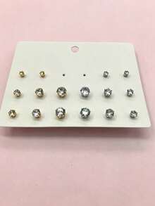 14K镀金立方氧化锆耳钉，男女通用，不锈钢镀银/镀金耳环，3-4-5-6毫米圆形仿钻CZ耳钉，适合日常佩戴 - 如圖所示 - 查看 12