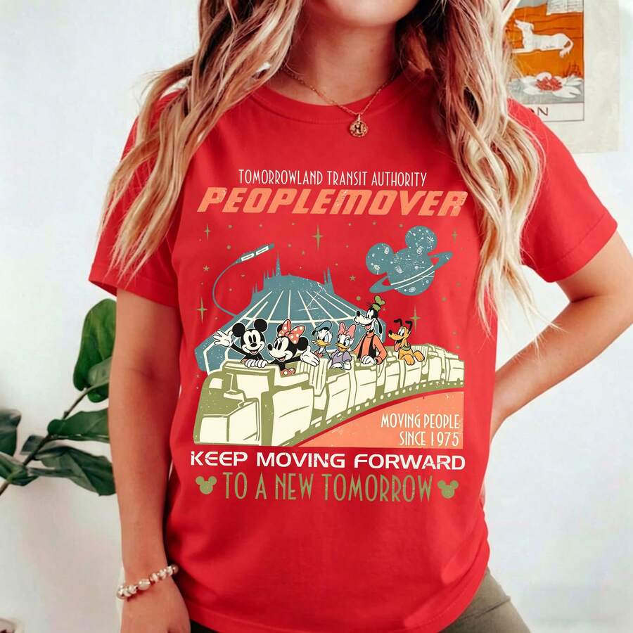Buy VintageDisney Mickeyand Friends Space Mountain Shirt, Tomorrowland Transit Authority People Mover Tee, Keep Moving Forward, WDW Disneyland - 紅色 - 查看 1