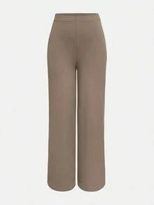 Pantalones rectos de cintura alta para mujer, casuales de primavera/invierno en color blanco - Caqui - Ver 3