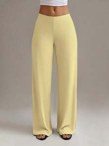 Pantalones rectos de cintura alta para mujer, casuales de primavera/invierno en color blanco - Amarillo - Ver 5
