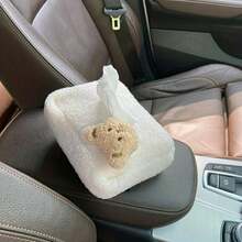 1 pieza Caja de pañuelos de coche con decoración de oso de peluche - Caja de pañuelos con forma de cabeza de oso - Ver 3