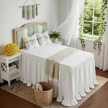1pc Ruffled Bed Skirt, Wrap-Around Design With Adjustable Elastic Band, Suitable For Dorm Bedding Sets, Customizable Heights: 30", 32", 36", 42", 50" Adjustable For Bed And Box Spring, Soft, Durable, Wrinkle-Resistant Fabric - Made Of Premium Microfiber, Dust Ruffle Style, Fade-Resistant, Machine Washable - Off-white TwinXL 32" Drop - View 6