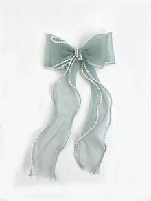 1pc Pearl Decor Bow Hair Clip, Elegant Women Hair Accessory For Wedding, Party, Beach, Daily Wear, Summer,Travel,Birthday, Claw Clips - Mint Green - View 4