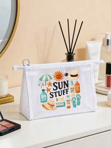 网眼化妆包，饰有口罩图案，独特的“Sun Items”字母设计，夏季防晒霜收纳袋，多功能化妆包，便携式收纳包，化妆包，护肤包，旅行必备，宿舍用品，浴室收纳，珠宝收纳，唇彩和化妆品收纳袋，学习用品包，节日必备，化妆品收纳，婚礼新娘礼物，母亲节礼物，生日礼物，送给朋友和老师的礼物 - 彩色 - 查看 8