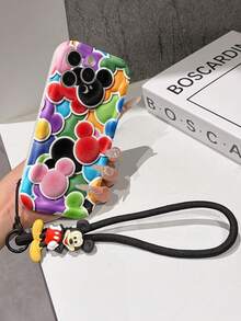 Disney Mickey Mouse Clubhouse Phone Case : 3D Fluffy Pattern Border Protector Phone Soft Phone Case With A Free Cute Mickey Bracelet Chain Lanyard, Mickey, Minnie, Goofy, Donald Duck, Daisy Duck, Pluto, For Apple 17 Promax 17 Pro 16 15 14 13 12 11 Pro Max XS Max X XR Soft Cover Summer Phone Case - 白色 - 查看 6