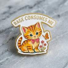Funny Quirky Orange Cat Brooch, Creative Bow Tie Cat Shape English Slogan Brooch, Niche Design Versatile Casual Commute Outfit Accessory Decorative Brooch - A - View 5