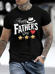 Men's Comfortable Crew Neck Casual Cotton Short Sleeve Soft Breathable Top Men's Clothing Summer Spring Street Style Fashion Cotton Letter Print T-Shirt - 黑色 - 查看 2