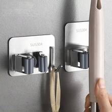 304 Stainless Steel Mop Clip Holder Bathroom Punch-Free Mop Broom Hanging Rack Strong Adhesive Hook Wall Organizer Rack - A-negro-1 unidad - Ver 3