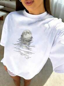 Women's Short-Sleeved, Crew-Neck, Loose-Fitting T-Shirt With A Slogan Print, New For Summer. A Casual And Fashionable Garment, Suitable For Everyday Wear And Holidays. Women's T-Shirt. Black - 白色的 - 查看 2