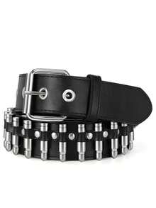 1pc Metal Punk Style Rivet Belt, Punk PU Leather Belt With Screw Rivets, Gothic Belt With Pyramid Rivets, Suitable For Men And Women - Black Bullet - View 3