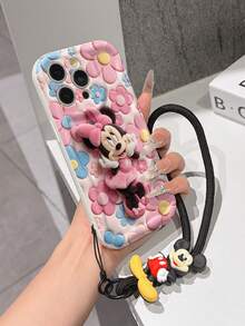 Disney Mickey Mouse Clubhouse Phone Case : 3D Fluffy Pattern Border Protector Phone Soft Phone Case With A Free Cute Mickey Bracelet Chain Lanyard, Mickey, Minnie, Goofy, Donald Duck, Daisy Duck, Pluto, For Apple 17 Promax 17 Pro 16 15 14 13 12 11 Pro Max XS Max X XR Soft Cover Summer Phone Case - 白色 - 查看 4
