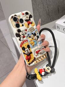 Disney Mickey Mouse Clubhouse Phone Case : 3D Fluffy Pattern Border Protector Phone Soft Phone Case With A Free Cute Mickey Bracelet Chain Lanyard, Mickey, Minnie, Goofy, Donald Duck, Daisy Duck, Pluto, For Apple 17 Promax 17 Pro 16 15 14 13 12 11 Pro Max XS Max X XR Soft Cover Summer Phone Case - 白色 - 查看 4