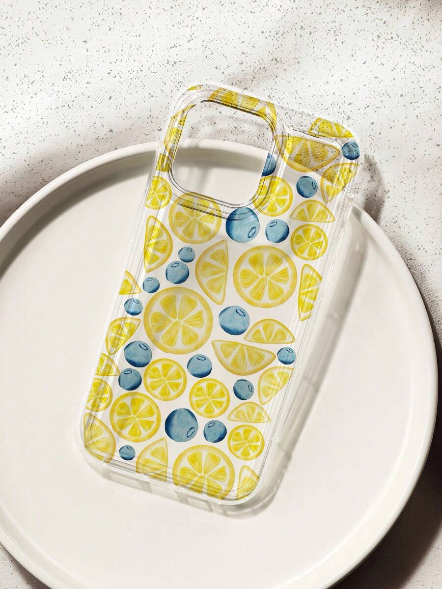 Summer Refreshing Lemon & Blueberry Pattern Transparent Cushion Shock-Proof Phone Case, Minimalist Transparent Style Protective Cover Compatible With IPhone 17, 16, 15, 14, 13, 12 Mini, 17 Pro Max, 17 Pro, 16 Pro, 16 Pro Max, 16 Plus, 15, 15 Plus, 15 Pro, 15 Pro Max, 14, 14 Plus, 14 Pro Max, 13, 13 Pro Max, 12, 12 Pro Max, 11 Soft Shell Delicate Gift For Friends, Classmates, Lovers Or Yourself - Clear - View 1