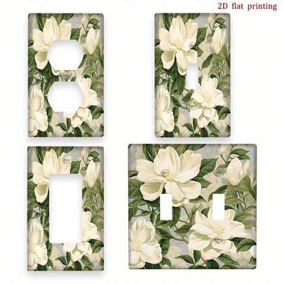 1pc 2D Flat Printed Classic White Magnolia Fashionable Design Decorative Switch Plate Cover, Suitable For Unused Outlets And Switches, Wall Plates For Bathroom, Kitchen, Bedroom, Office, 2D Flat
