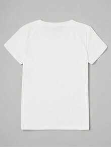 Camiseta Negra de Mujer Empoderadora con "Es el Amor Propio para Mí" y Estampado de Dibujos Animados - Cuello Redondo Transpirable, Manga Corta, Lavable a Máquina, Ajuste Regular para Atuendos Casuales, Uso en Primavera Verano Otoño - Blanco - Ver 2