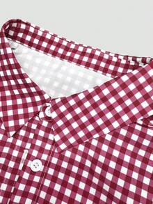 DEAR MOLLY Countryside French Style Sweet Cute Top, Red Plaid Short Sleeve Shirt, Suitable For Spring/Summer Casual Outings - Red - View 7