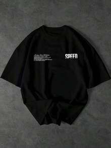 Manfinity Dauomo Camiseta casual de manga corta con estampado de calavera y letras para hombres de talla grande - Negro 5 - Ver 2