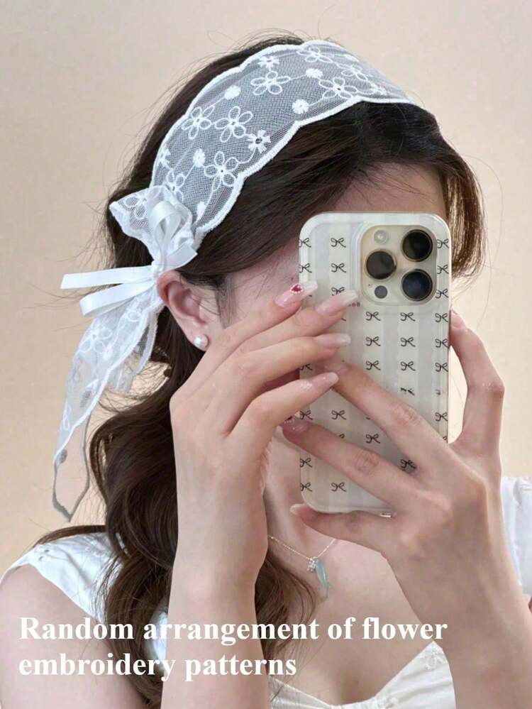 3/1件裝女款蕾絲寬邊鏤空髮箍 波希米亞風寬版彈性髮帶 附雞眼扣 花卉蕾絲 頭巾式 夏季日常 婚禮適用 - 多色2 - 查看 5