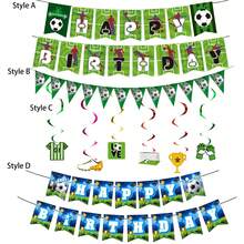 2 Sets/1 Set Green Football Theme Happy Birthday Banner, Football Sports Birthday Party DIY Hanging Decoration Supplies - Multicolor - View 2