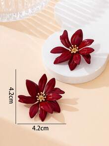 1 Pair Fashionable Elegant Vintage Bohemian Style Asymmetrical Burgundy Flower Earrings For Women - Burgundy - View 6
